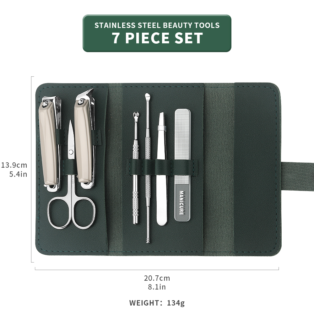 Nail Care Kit Mens - 7 pcs Stainless Steel Manicure Set,
